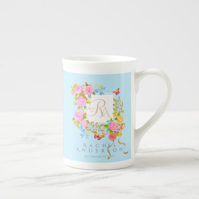 Romantics Blooming Garden Monogram Blue Benporslin Mugg (Höger)