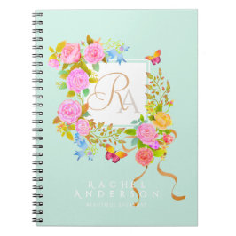 Romantics Blooming Garden Monogram Grönt Anteckningsbok