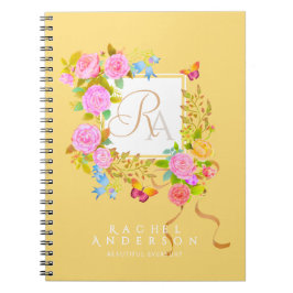 Romantics Blooming Garden Monogram Guld Gult Anteckningsbok