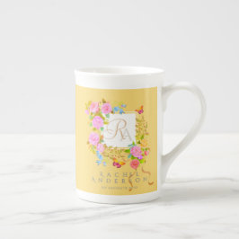 Romantics Blooming Garden Monogram Guld Gult Benporslin Mugg