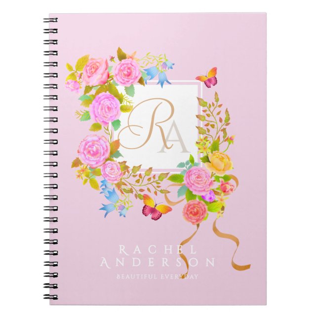 Romantics Blooming Garden Monogram Gult Anteckningsbok (Framsidan)