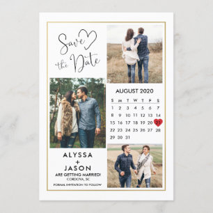 Romantik fotobesparing datumkort med kalender inbjudningar