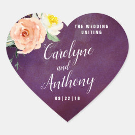 Romantik i Bloom Bröllop-samlingen Hjärtformat Klistermärke