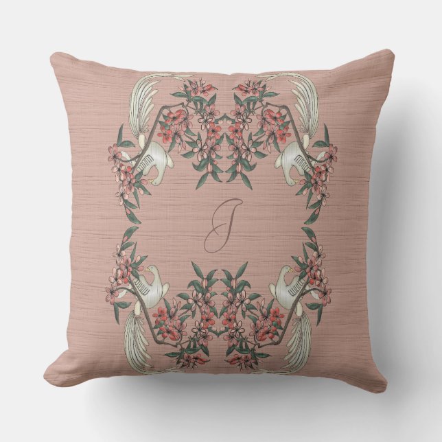 Romantik i Silke med monogram 20-tumspersika Kudde (Framsida)
