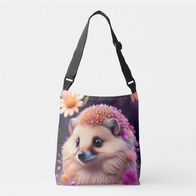 Romantik Igel mit Blumen Axelväska (Framsida)
