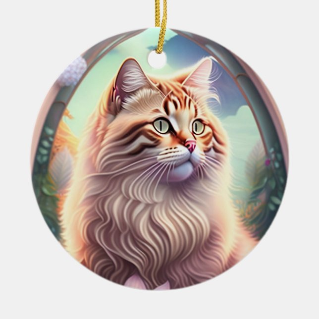 Romantik Katze mit Blumen Julgransprydnad Keramik (Framsidan)