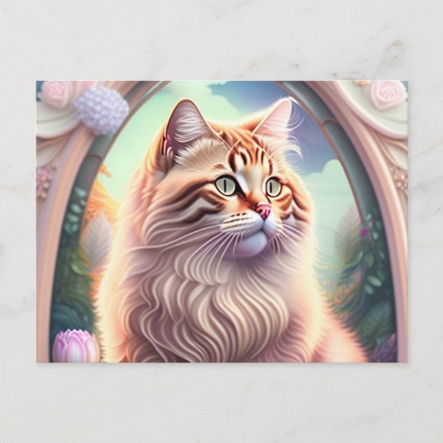 Romantik Katze mit Blumen Vykort (Framsida)