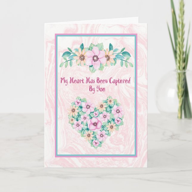 Romantik kort med Blommigt Heart (Framsida)