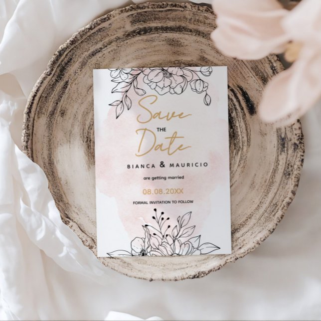  Romantik med Elegant Black botaniska uppgifter Spara Datumet (Blush Romance with Elegant Black Botanical details Save The Date)