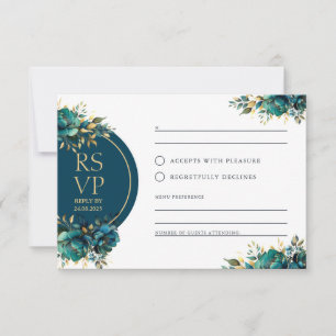 Romantik RSVP turkosa blommor med guldbelysningar OSA Kort