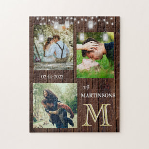 Romantik Rustic Anpassningsbar Monogram Photos Lju Pussel
