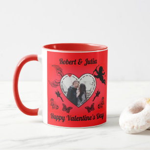 Romantik Söt Röd Hjärtkupid Foto Alla Hjärtans Dag Mugg