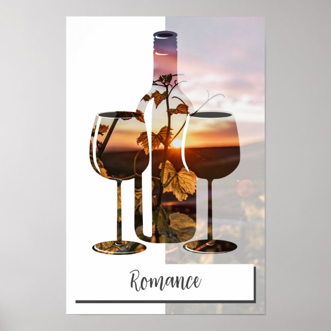 Romantik - Vin för två vid solnedgång Poster (Framsidan)