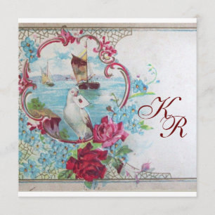 ROMANTIK/VIT DUVA, ROSOR BLOMSTERLIG VIGSELMONOGRA MEDDELANDE