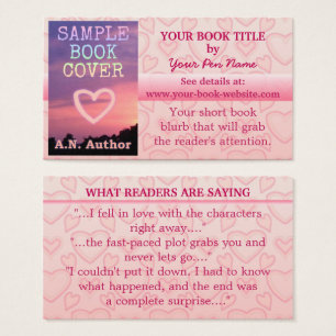 Romantik Writer Author Bok Promotion Rosa Hearts Visitkort