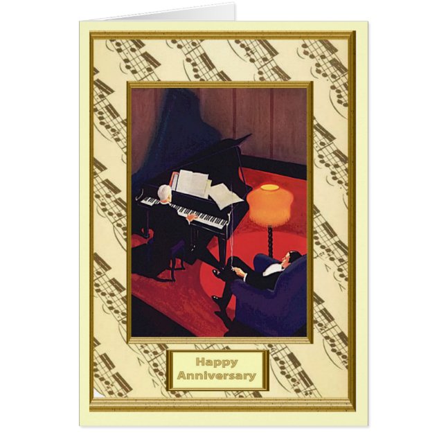 Romantiken av musik, konsertpianist hälsningskort (Framsidan)