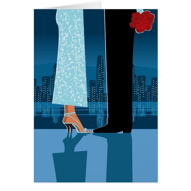 Romantiker kopplar ihop i stad hälsningskort (Framsidan)