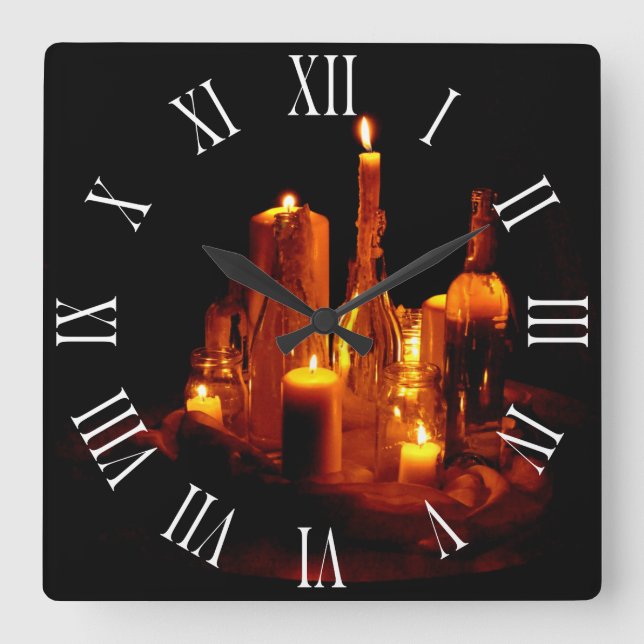romantisch mystische Kerzen Holz Wanduhr Fyrkantig Klocka (Framsida)