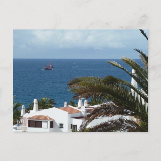Romantische Seelandschaft mit Palme Vykort (Framsida)
