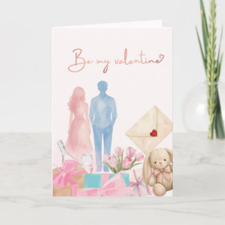 Romantische Valentinskarte mit Paar, Geschenken &  Kort