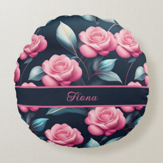 romantische, zarte, rosa Rosen Muster Rund Kudde