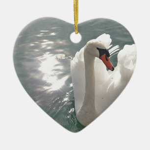 Romantischer weisser Schwan Julgransprydnad Keramik