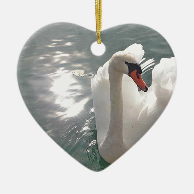 Romantischer weisser Schwan Julgransprydnad Keramik (Framsidan)