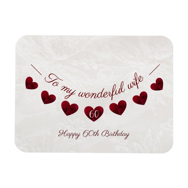 Romantisk 60:e födelsedagen Red Heart Bunting-fru Magnet (Horisontell)