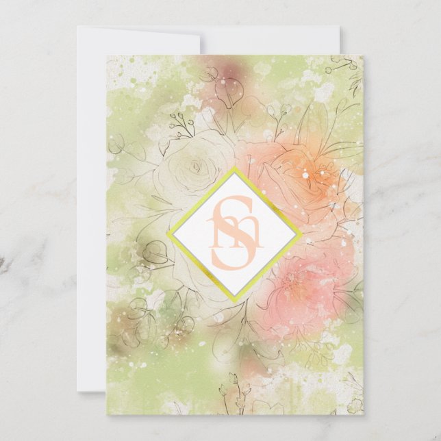 *~ Romantisk Abstrakt AR26 QR + OSA Blommigt Inbjudningar (Framsida)