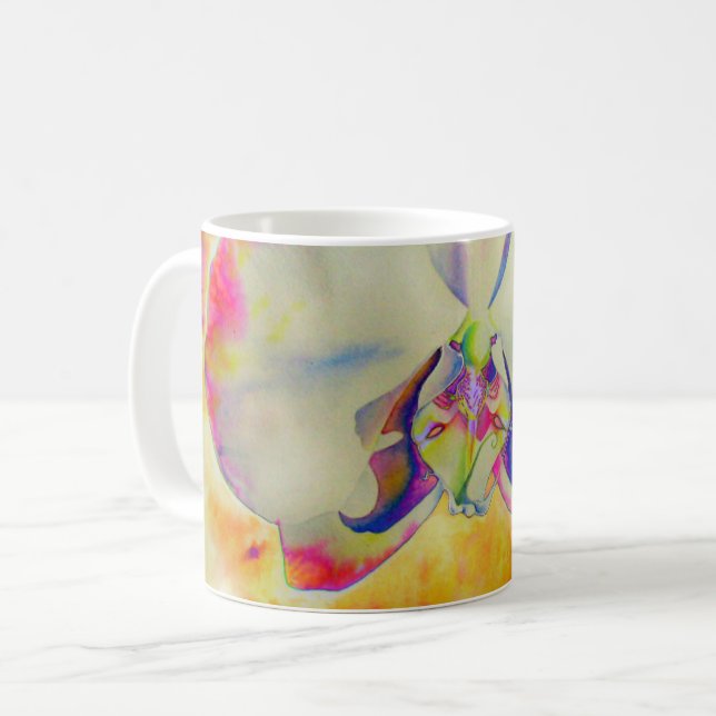 Romantisk abstrakt orkidé vattenfärg målning kaffemugg (Framsida vänster)