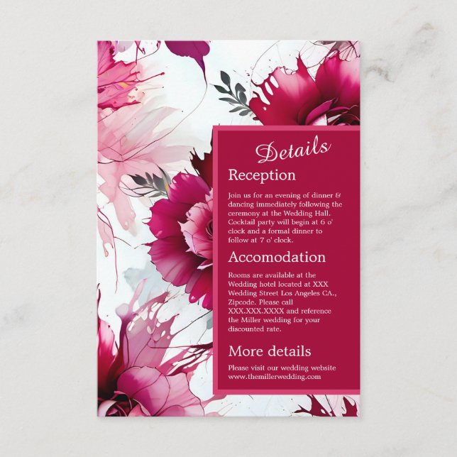 romantisk abstrakt ro blommar bröllop tilläggskort (Framsida)