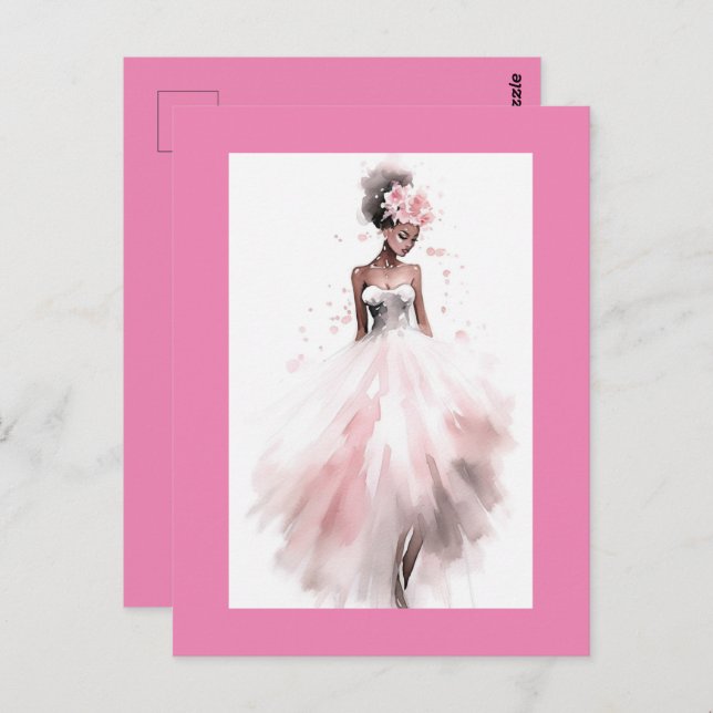 Romantisk afroamerikansk brud vykort (Fram/baksida)