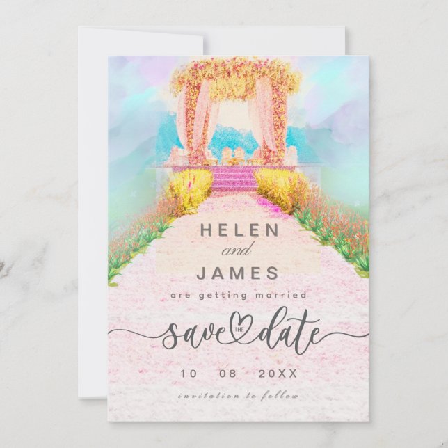 Romantisk Akvarell Blommig Båge Spara Datum Spara Datumet (Framsida)