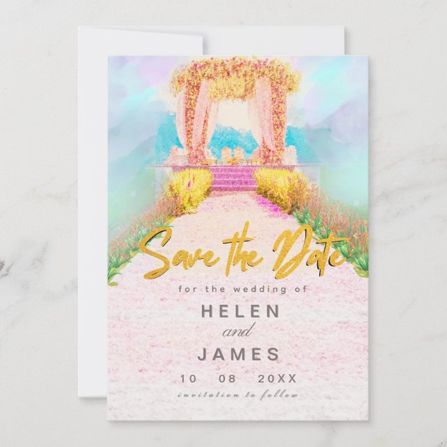 Romantisk Akvarell Blommig Båge Spara Datum Spara Datumet (Framsida)