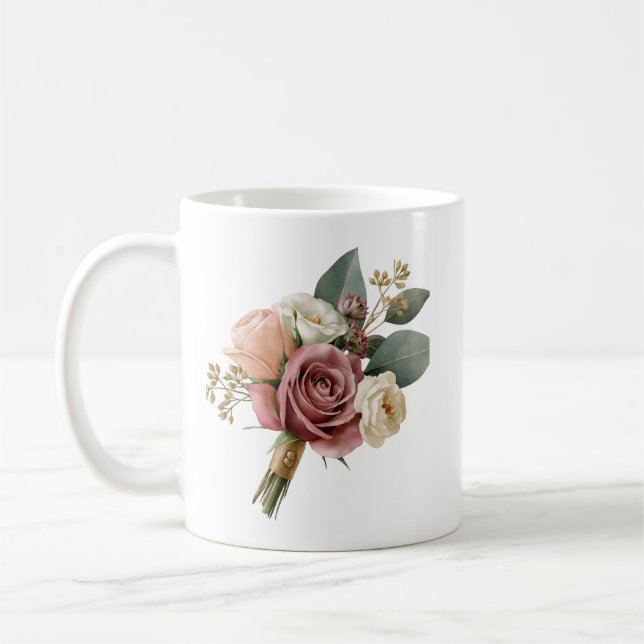Romantisk akvarell bröllopsbukett kaffemugg (Vänster)