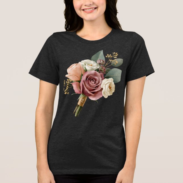 Romantisk akvarell bröllopsbukett t shirt (Framsida)