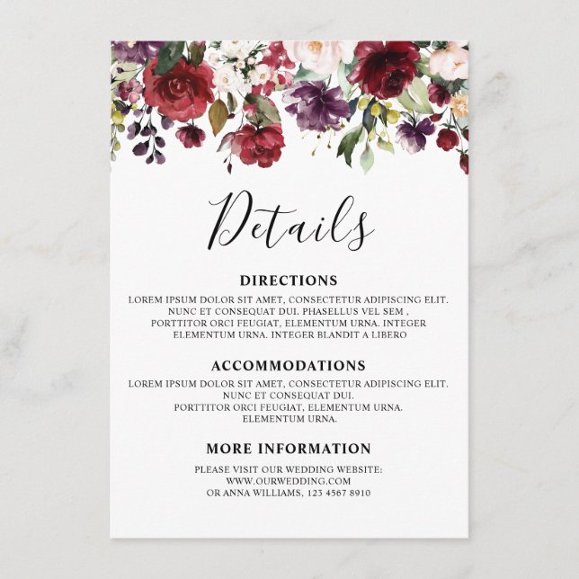 Romantisk akvarell Burgunderröd ros Blomster Tilläggskort (Framsida)