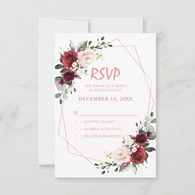 Romantisk akvarell Burgundy Blommönster Geometrisk OSA Kort (Framsida)