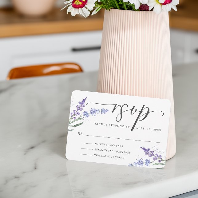 Romantisk akvarell lavendelblomma OSA kort (Romantic Watercolor Lavender Floral RSVP Card)