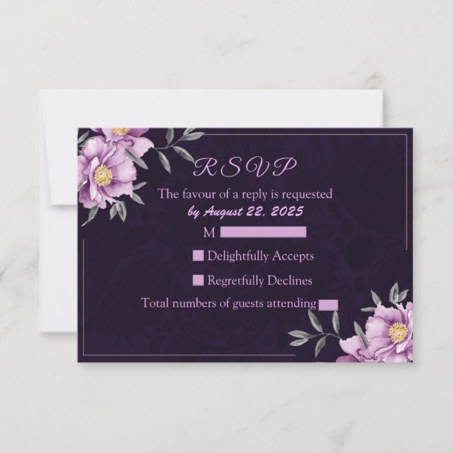 Romantisk akvarell lila peony bröllops RSVP-kort OSA Kort (Framsida)
