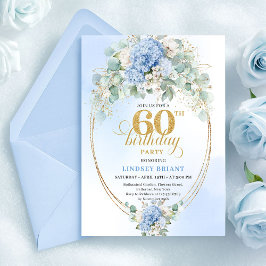 Romantisk akvarell ljusblå blommig 60-årsdag inbjudningar