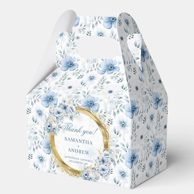 Romantisk akvarell Pastell Blå Guld Bröllop Tack Presentaskar (Romantic Watercolor Pastel Blue Gold Wedding Thank Favor Boxes)