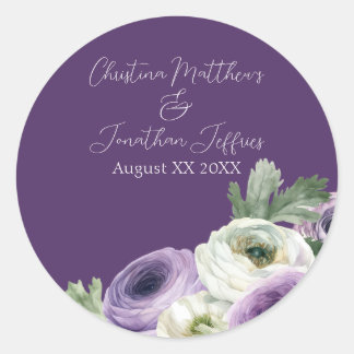 Romantisk akvarell Ranunculus på mörklila Runt Klistermärke