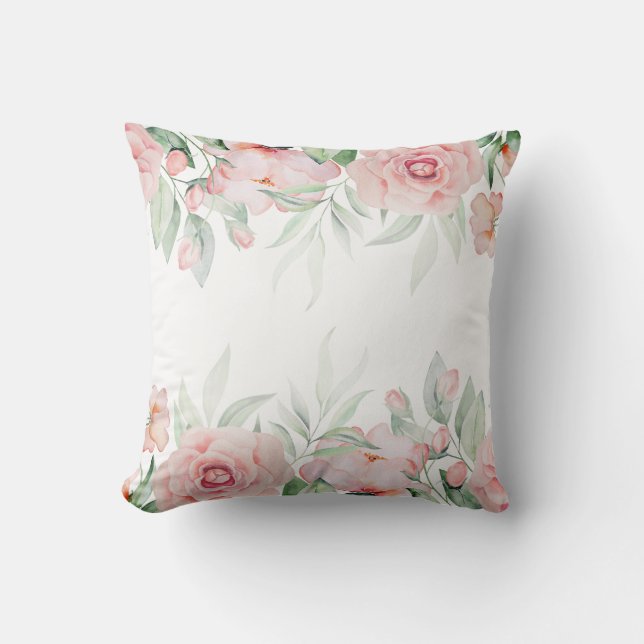 Romantisk akvarell Rosa Blommig Kastkudde  Kudde (Framsida)