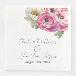 Romantisk akvarell rosa & vit ranunculus pappersservett