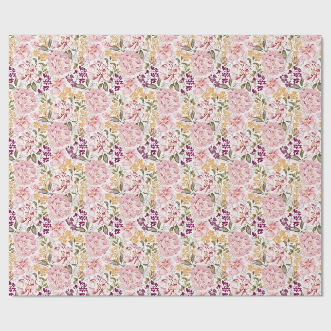 Romantisk akvarell rosafärgad peoniflora presentpapper (Platt)
