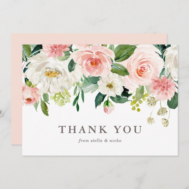 Romantisk akvarell vårblommande bröllop tack kort (Fram/baksida)