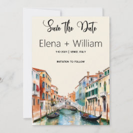 Romantisk akvarell Venedig Italien Spara datumet Inbjudningar