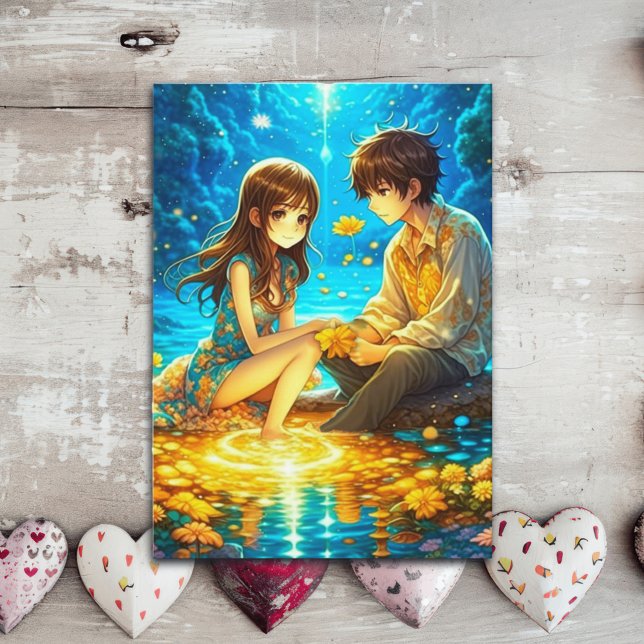 Romantisk Alla Hjärtans Dag Anime Par Kort (Skapare uppladdad)