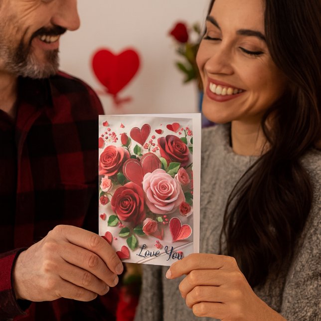Romantisk Alla hjärtans dag röd ros högtidlig kort (Bold roses, heartfelt message this “Love You” card makes Valentine’s Day unforgettable.)